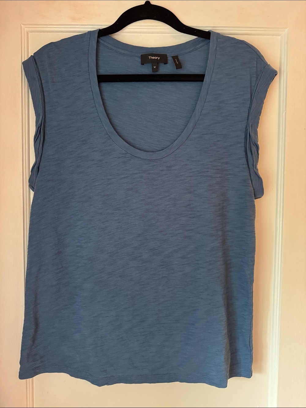 Theory Women's Dusty Blue Scoop Neck Cap-Sleeve Top